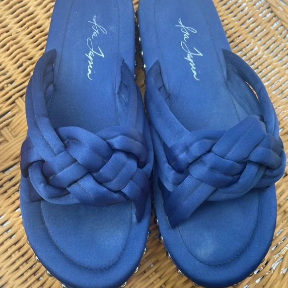 Isa Tapia blue satin sandal braided slides with silver studded soles 39 - Picture 1 of 9